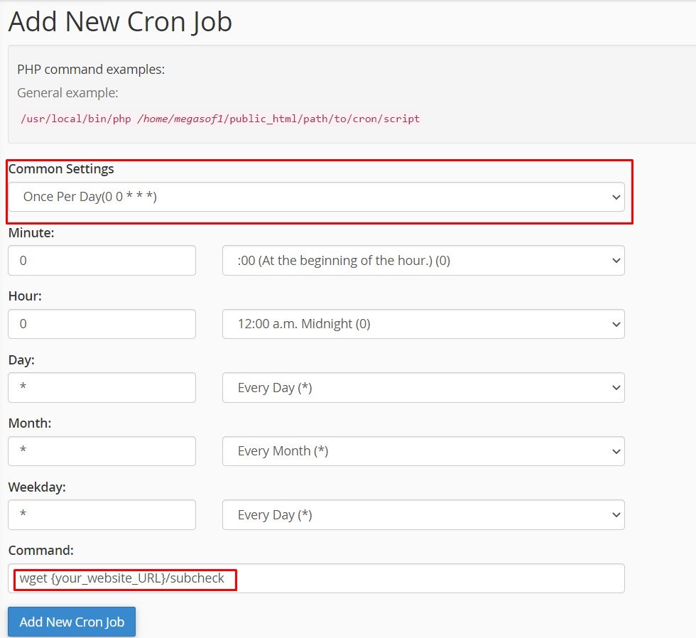 Add New Cron Job Form