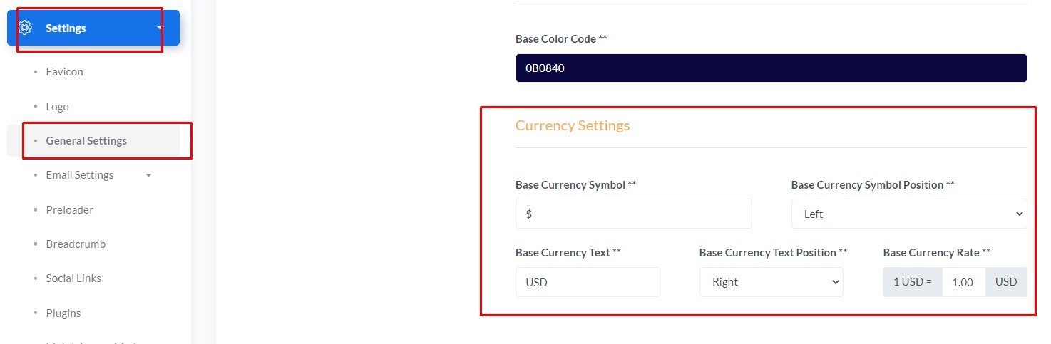 Currency Settings