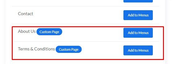 Custom Pages in Menu Builder