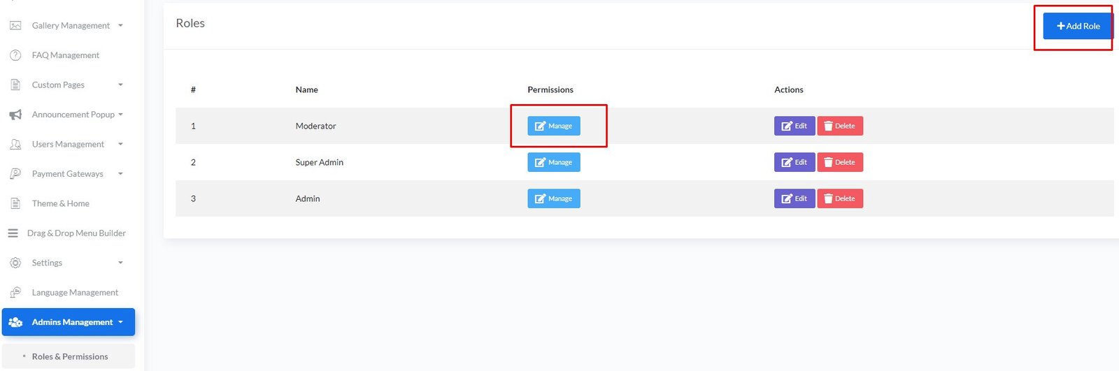 Roles and Permissions