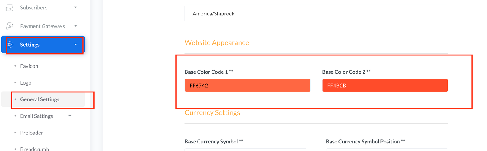 Website Color Settings